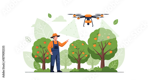 A modern approach to agriculture, farmer uses drone to monitor and improve the efficiency of the