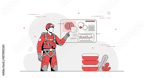 Advanced analysis and monitoring illustration depicts medical professional examining brain