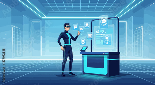 Advanced vr technology interface, futuristic interaction, metaverse exploration and modern