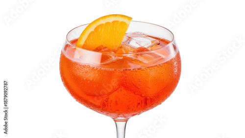 Refreshing Aperol spritz cocktail with orange slice isolated PNG, Italian summer aperitivo drink on transparent background
