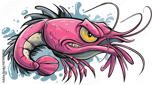 Angry Shrimp Cartoon on White Background Vector with Outline
