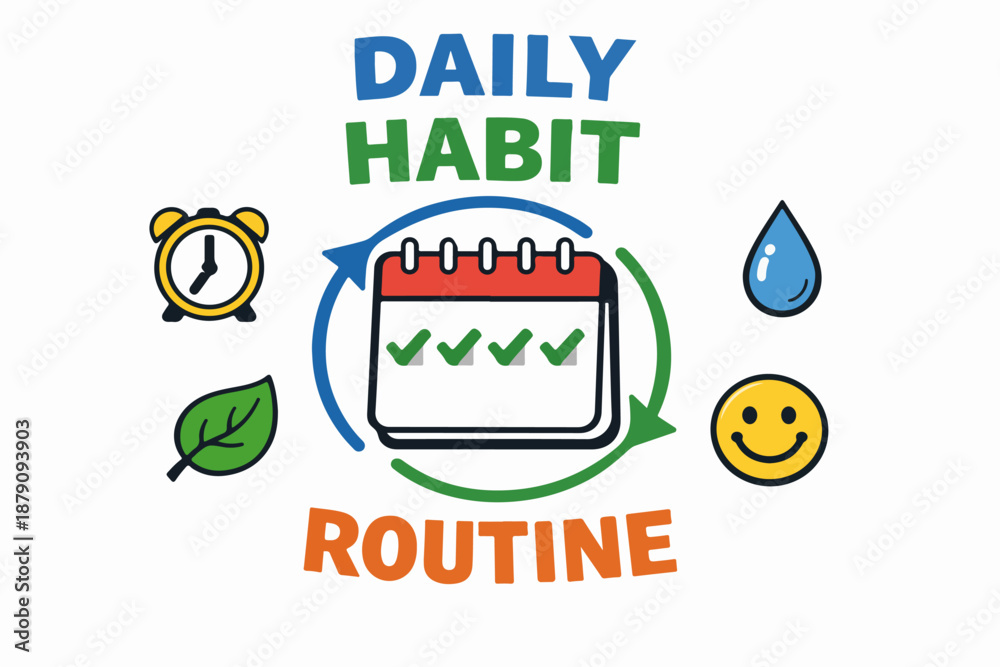 Fototapeta premium Daily habit routine tracker with calendar checkmarks and loop arrows