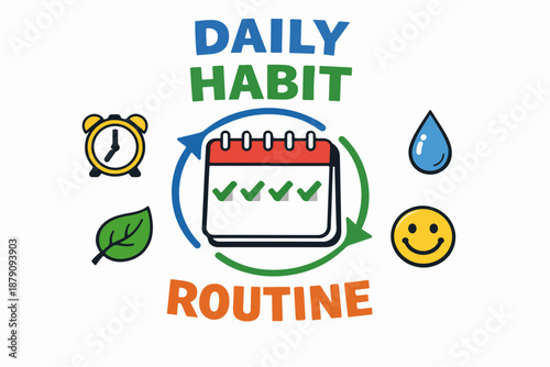 Daily habit routine tracker with calendar checkmarks and loop arrows