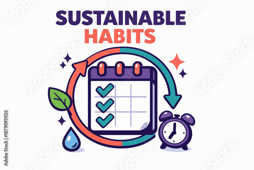 Sustainable habits tracker calendar with routine loop and clock flat vector illustration