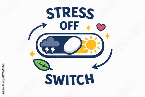 Stress off switch concept with weather toggle from storm to sunshine flat vector