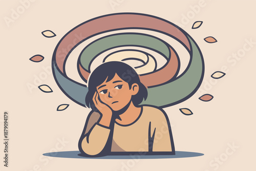 Overthinking spiral: anxious person stuck in a cycle of thoughts