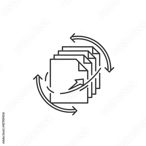 Stack of Document Files with Circular Arrow Symbols for Data Management
