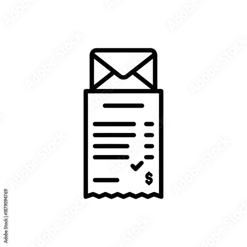 Stylish Receipt with Envelope and Write-off, Financial Document in Modern Design