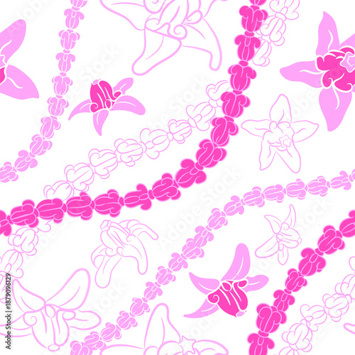 Hawaii crown flower seamless repeat pattern with floral garland