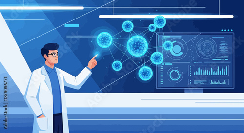 Scientist Examining Digital Molecular Structure for Medical Breakthrough Innovation