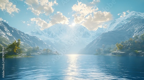 Majestic river flowing through frozen mountain landscape high resolution picture