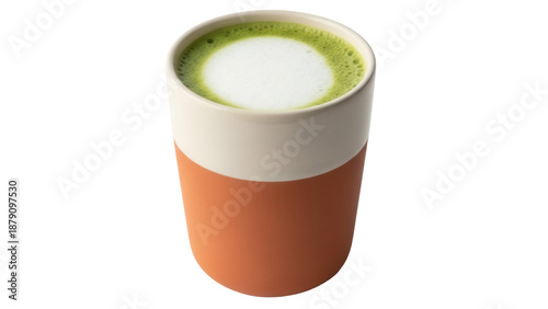 Foto Matcha latte in a two-tone cup isolated PNG, creamy green tea beverage on transp