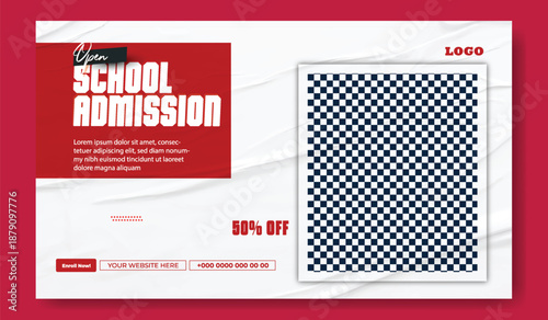 Back to school concept with two happy students on blue background.
Back to school advertisement with smiling young student holding books