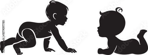 Cute Baby Crawling And Tummy Time Silhouette Set