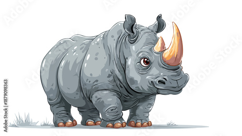 Funny Cartoon Rhino Posing Vector with Outline Isolated on White