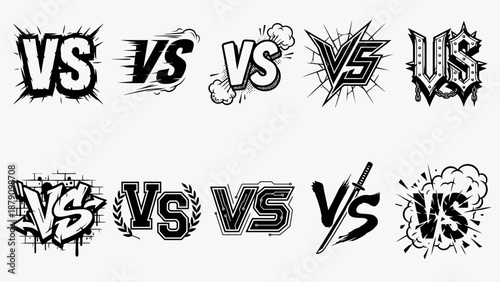 Versus Symbol Vector Icon Set – 10 Stylized “VS” Designs with Fonts, Lightning, Shadows for Gaming, Sports, Debate, Comparison, and Graphic Design Use