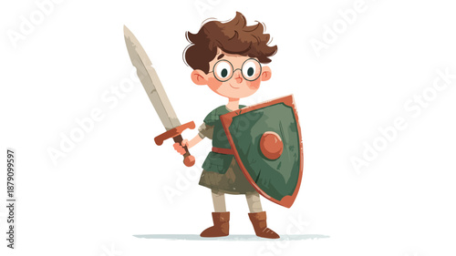 Brave Young Knight with Shield and Sword Vector Illustration for Stock Photos