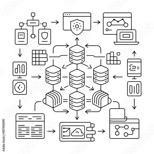 Database System Architecture Diagram Illustration.