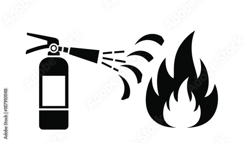 Fire extinguisher spraying onto flames a safety and emergency illustration