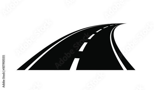 A curving road stretching into the distance depicted in a black and white style