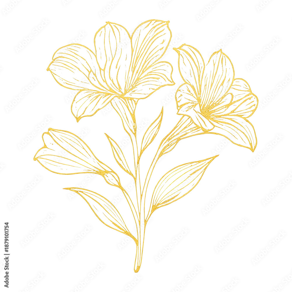 Fototapeta premium PNG Elegant floral line art illustration.