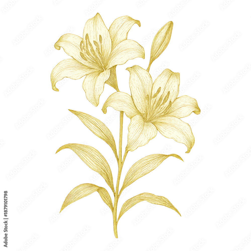 Fototapeta premium PNG Elegant golden lily illustration.