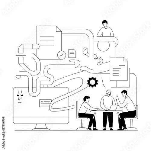 Team Discussing Project Around Computer Screen.