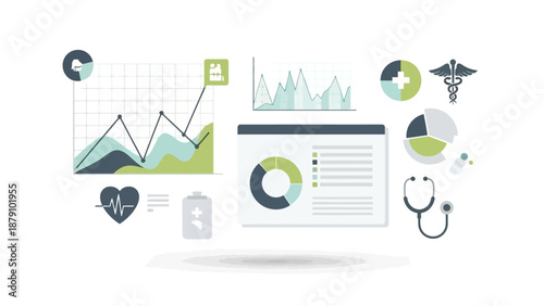Healthcare data analysis and medical research visualization with charts and graphs