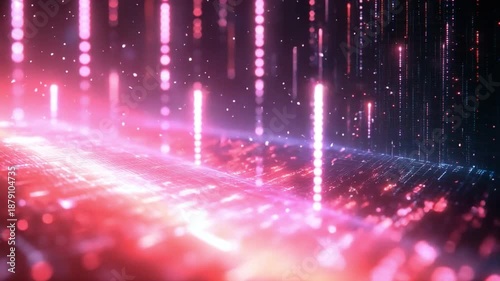 Digital Horizon: A vibrant digital landscape, illuminated by streams of light, symbolizes the ever-evolving world of technology. The artwork evokes a sense of futuristic innovation. 