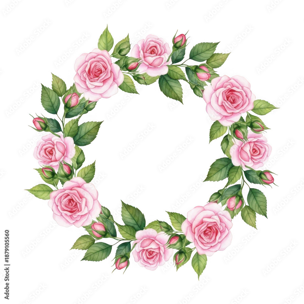 Naklejka premium Pink rose wreath isolated on transparent background