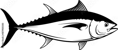 black and white silhouette of tuna fish vector on white background
