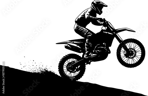 black and white silhouette of a dirt bike vector on a white background
