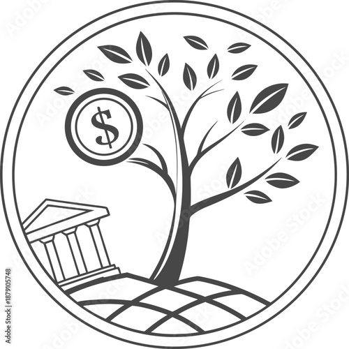 Financial Growth: An emblem showcasing the expansion of wealth, depicting a coin sprouting into a flourishing tree, symbolizing financial prosperity and stability.
