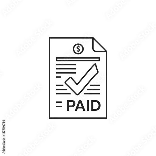 Paid Invoice Document with Checkmark and Financial Symbols for Business and Payment Transactions