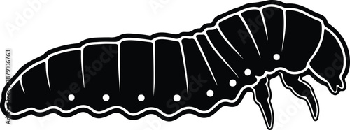 Billede på lærred Black and white crawling larva insect pest or grub isolated clean illustration v