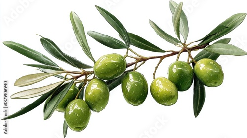 Wallpaper Mural Fresh green olives on branch with water droplets and leaves. Torontodigital.ca