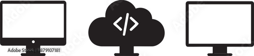 Cloud computing and coding concept with multiple computer screens