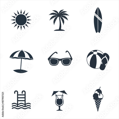 Summer, vacation, beach elements - minimal thin line web icon set. Outline icons collection. Simple vector illustration.