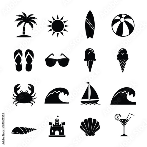 Summer, vacation, beach elements - minimal thin line web icon set. Outline icons collection. Simple vector illustration.