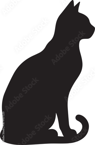 Silhouette of a sitting black cat in profile view