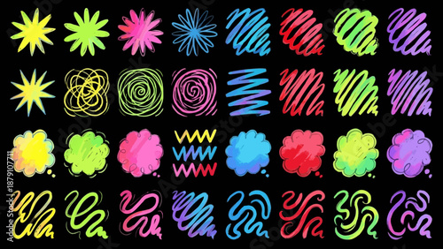 Colorful Symbol Pattern Grid – Visual Sequencing Puzzle with Starburst, Spiral, Cloud, Wave Icons for Cognitive Games, Education, and Design Inspiration