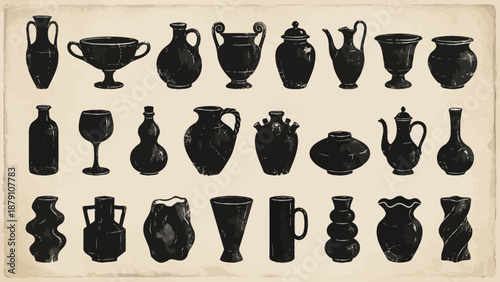 Ancient Greek Vase Silhouette Vector Set –  Classical Pottery Shapes for Art History, Archaeology, Museum Design, and Educational Illustration Use
