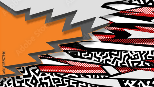 Dynamic abstract illustration of layered graphic elements, vibrant shapes, and chaotic patterns in a modern digital art composition