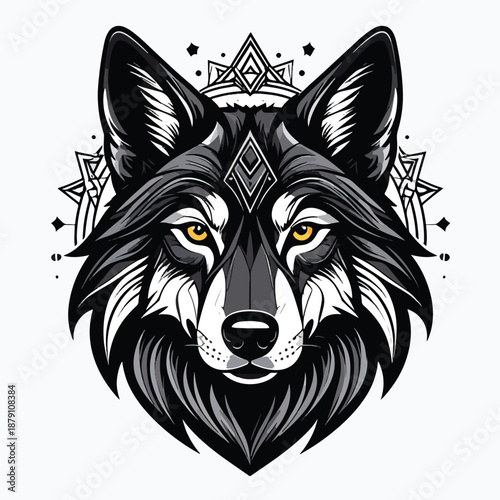 Stylized Black Wolf Head Illustration