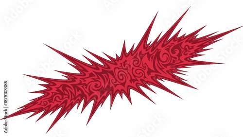 Vibrant red explosion with intricate patterns and sharp spikes, dynamic illustration, abstract art, energetic scene, digital graphics