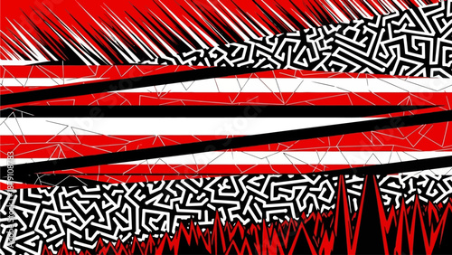 Dynamic abstract illustration of victor, abstract lines, geometric shapes, vibrant colors, and chaotic patterns in a digital art composition