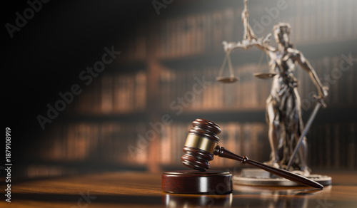 Fotografie Legal Concept: Themis is the goddess of justice and the judge's gavel hammer as