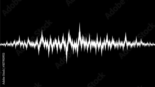 A sound waveform visualization with peaks and troughs illustrating audio signal strength from victor file reference