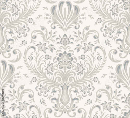 Damask modern seamless pattern element. Vintage classical old fashioned damask ornament, seamless texture for wallpapers, textile.