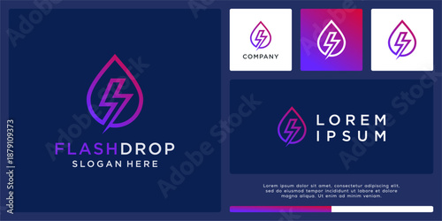 Flash drop logo design for power, water, drink.